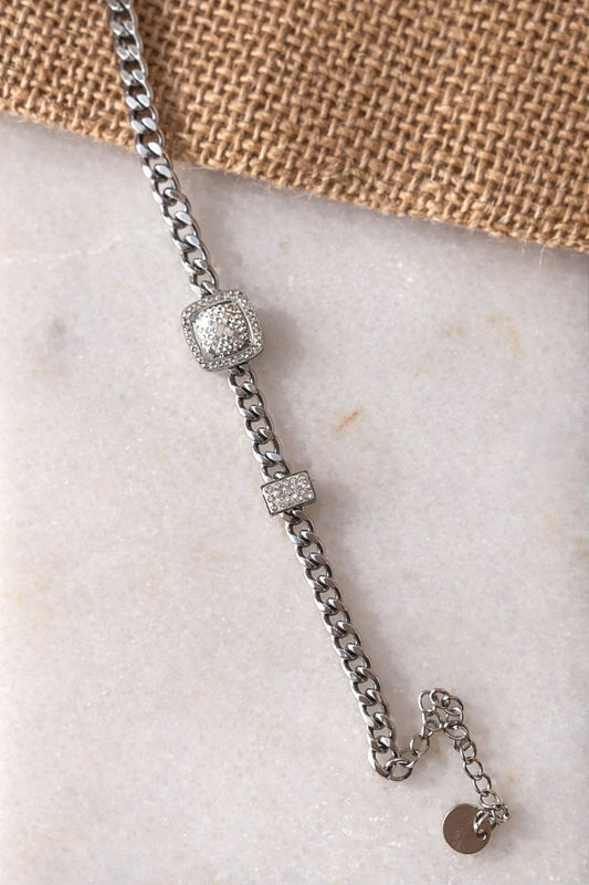 Kare Taşlı Çelik Zincir Bileklik